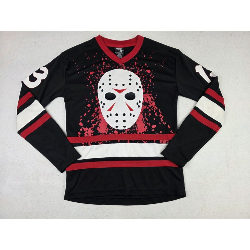 Friday the‎ 13th Jason Voorhees Hockey Jersey Black Red Unisex Size XS Halloween